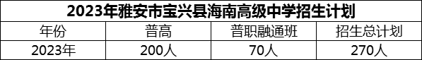 2024年雅安市寶興縣海南高級中學招生計劃是多少？