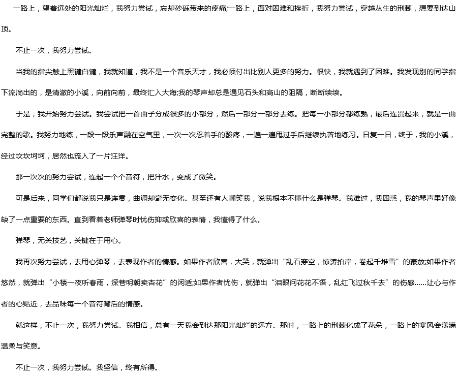 2019中考滿分作文：不止一次，我努力嘗試過