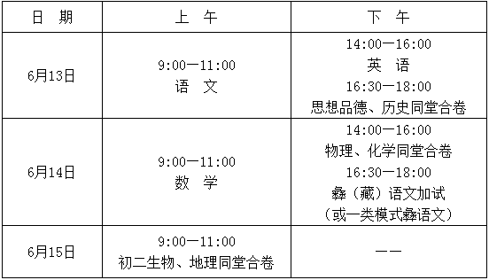 2020年涼山州中考時(shí)間是多久，會改變嗎？